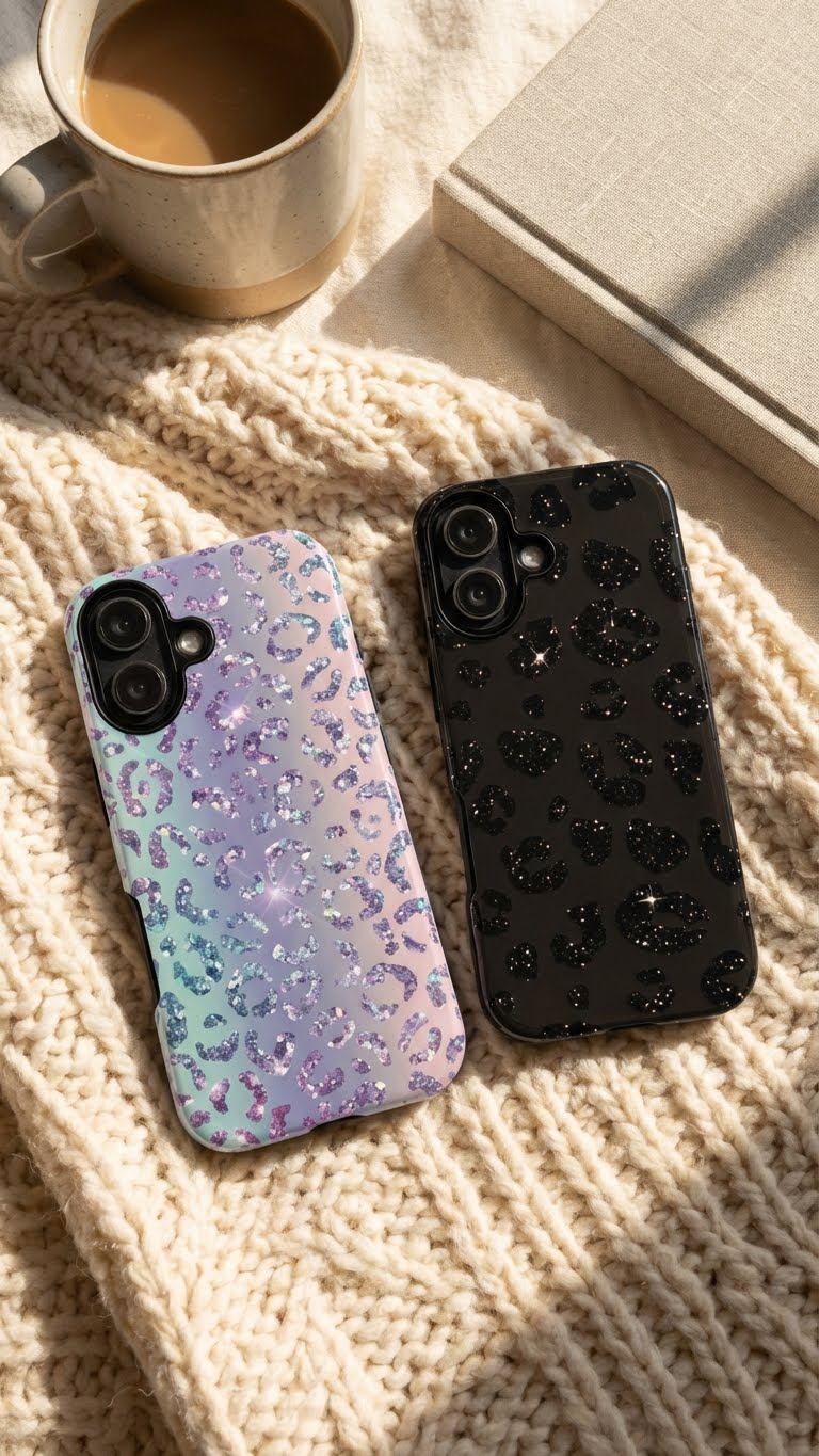 2 Style Leopard Glitter Inspire custom Trendy Phone Case Collection for iPhone 17-11, Samsung S25-S21 - Senpai Wear