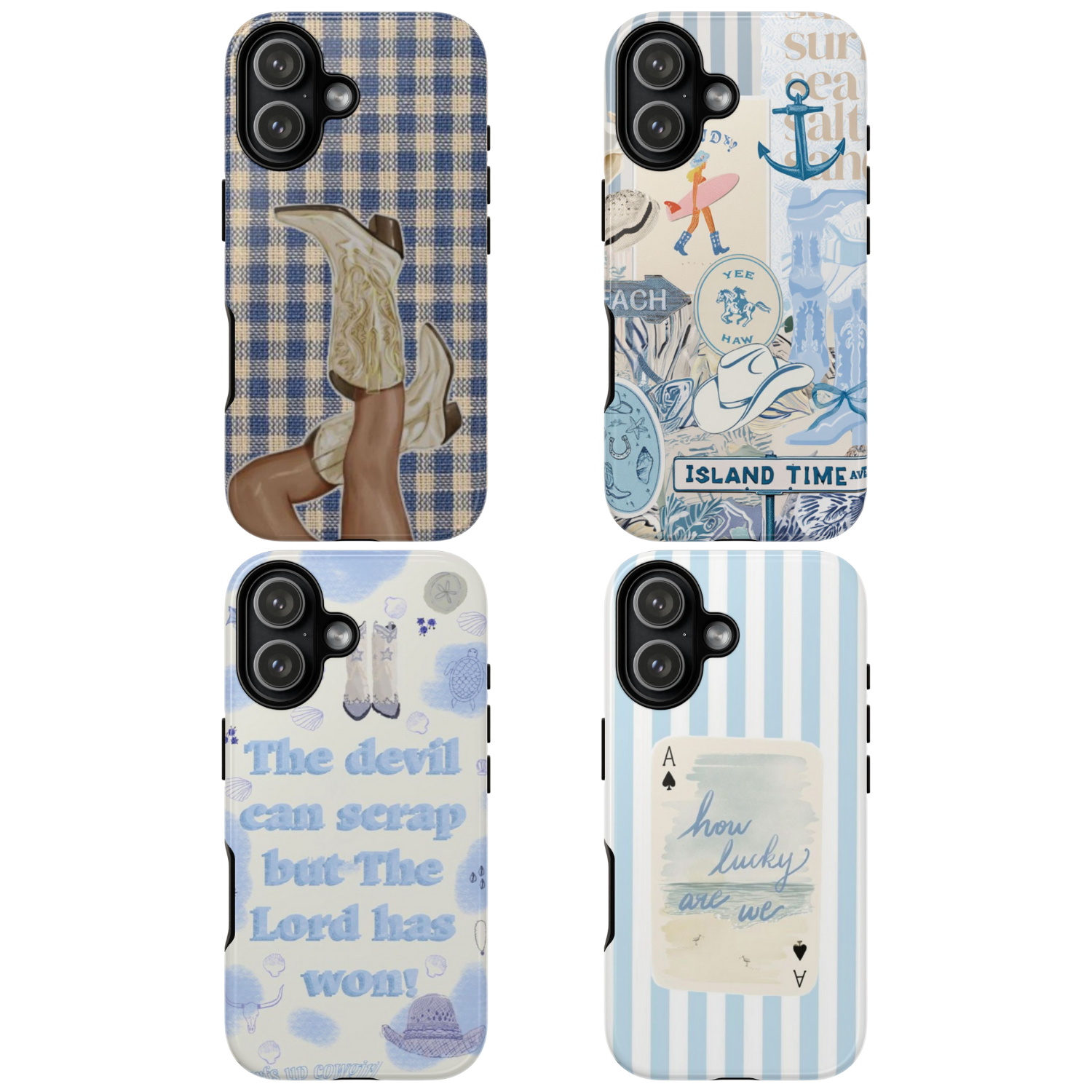 4 Style Blue Aesthetic Inspire custom Trendy Phone Case Collection for iPhone 17-11, Samsung S25-S21 - Senpai Wear