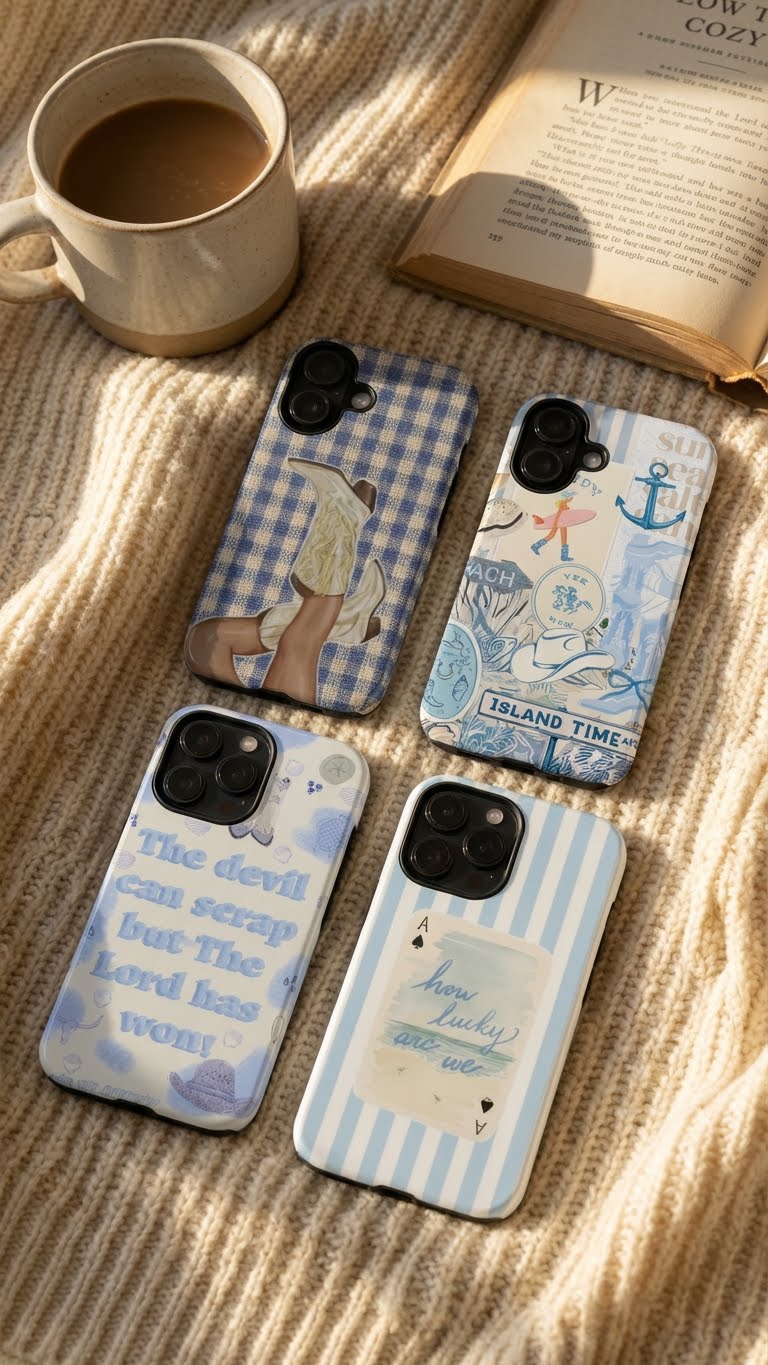 4 Style Blue Aesthetic Inspire custom Trendy Phone Case Collection for iPhone 17-11, Samsung S25-S21 - Senpai Wear