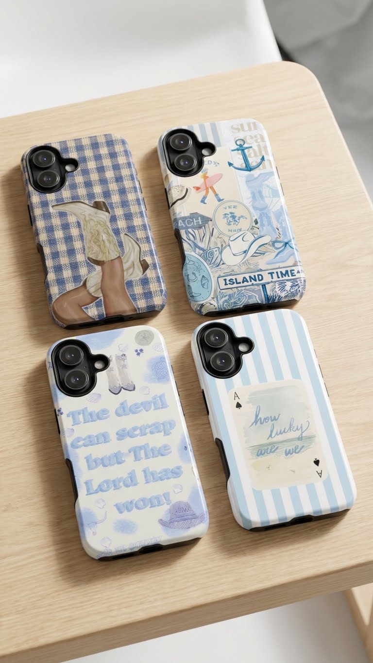 4 Style Blue Aesthetic Inspire custom Trendy Phone Case Collection for iPhone 17-11, Samsung S25-S21 - Senpai Wear