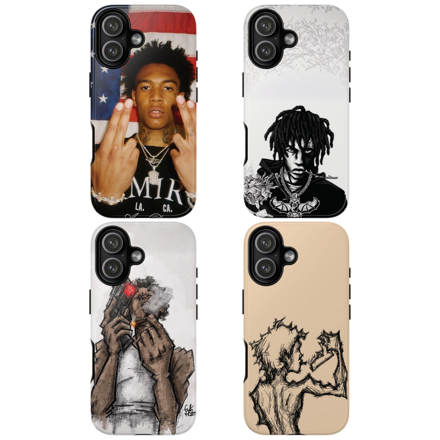 4 Style Glokk40Spaz Rapper Inspire custom Artist Phone Case Collection for iPhone 17-11, Samsung S25-S21 - Senpai Wear