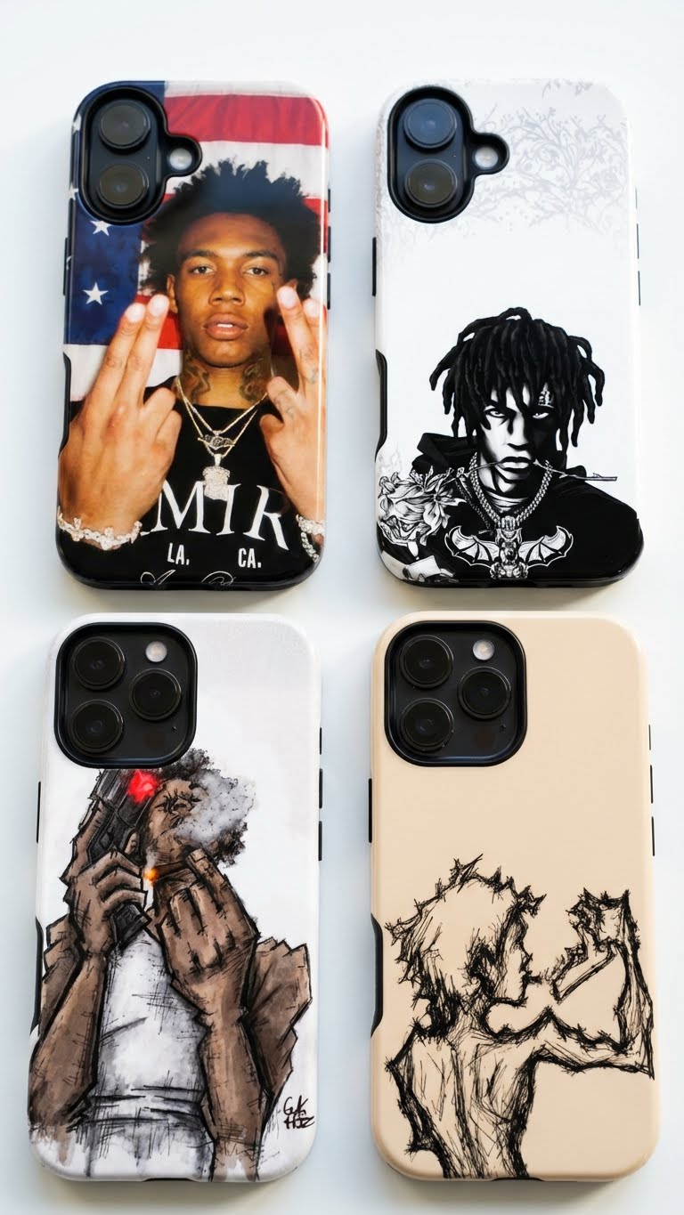 4 Style Glokk40Spaz Rapper Inspire custom Artist Phone Case Collection for iPhone 17-11, Samsung S25-S21 - Senpai Wear