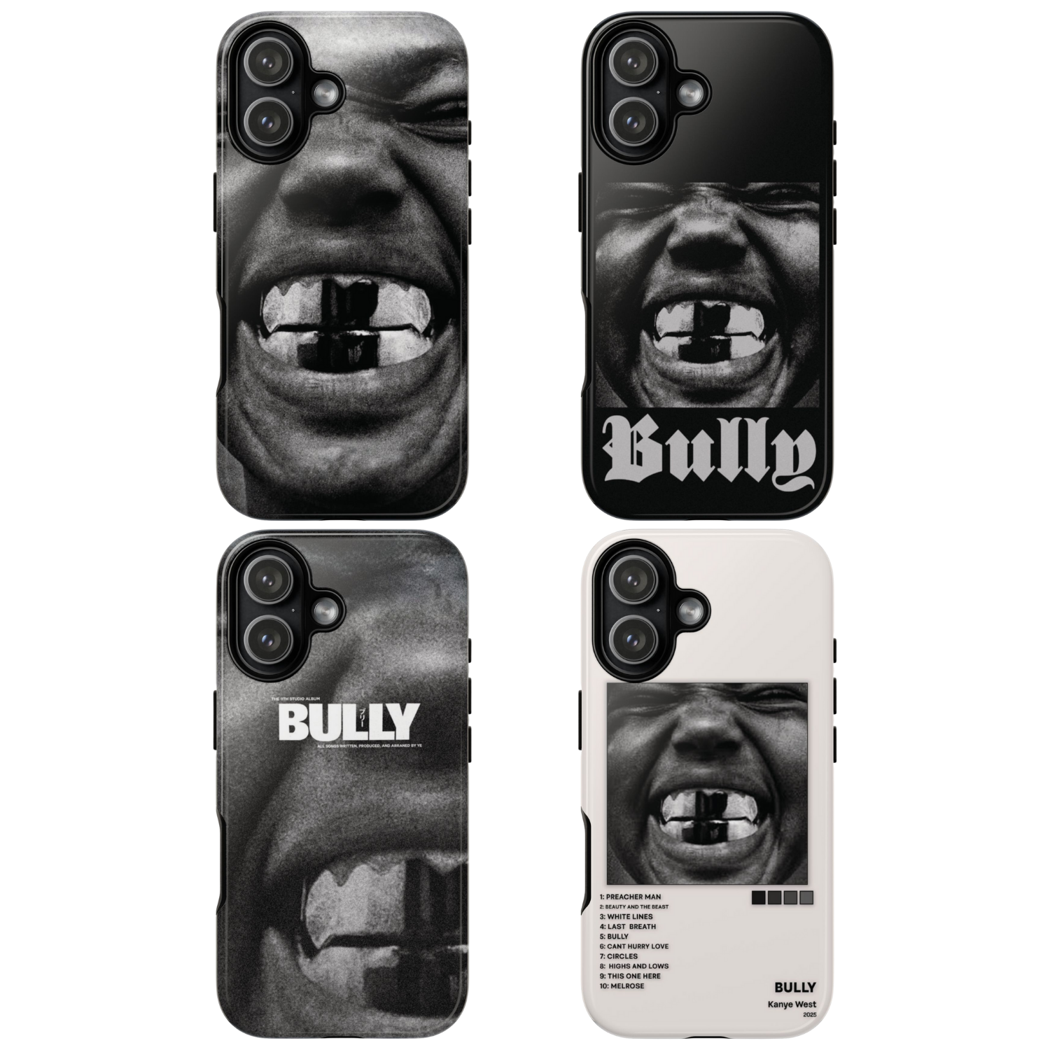 4 Style Kanye West Bully Inspire custom Artist Phone Case Collection for iPhone 17-11, Samsung S25-S21 - Senpai Wear