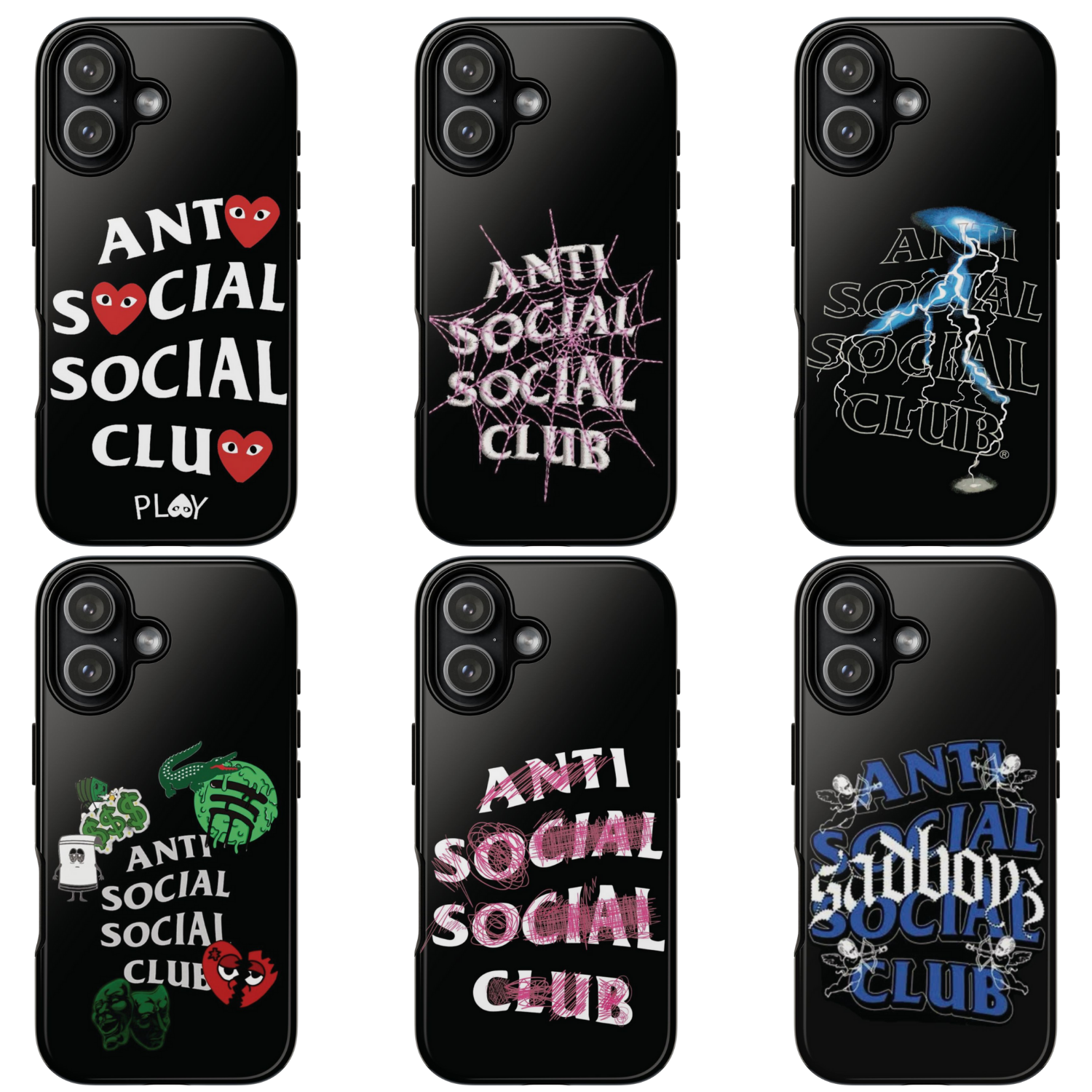 6 Style Anti Social Social Club Inspire custom Trendy Phone Case Collection for iPhone 17-11, Samsung S25-S21 - Senpai Wear