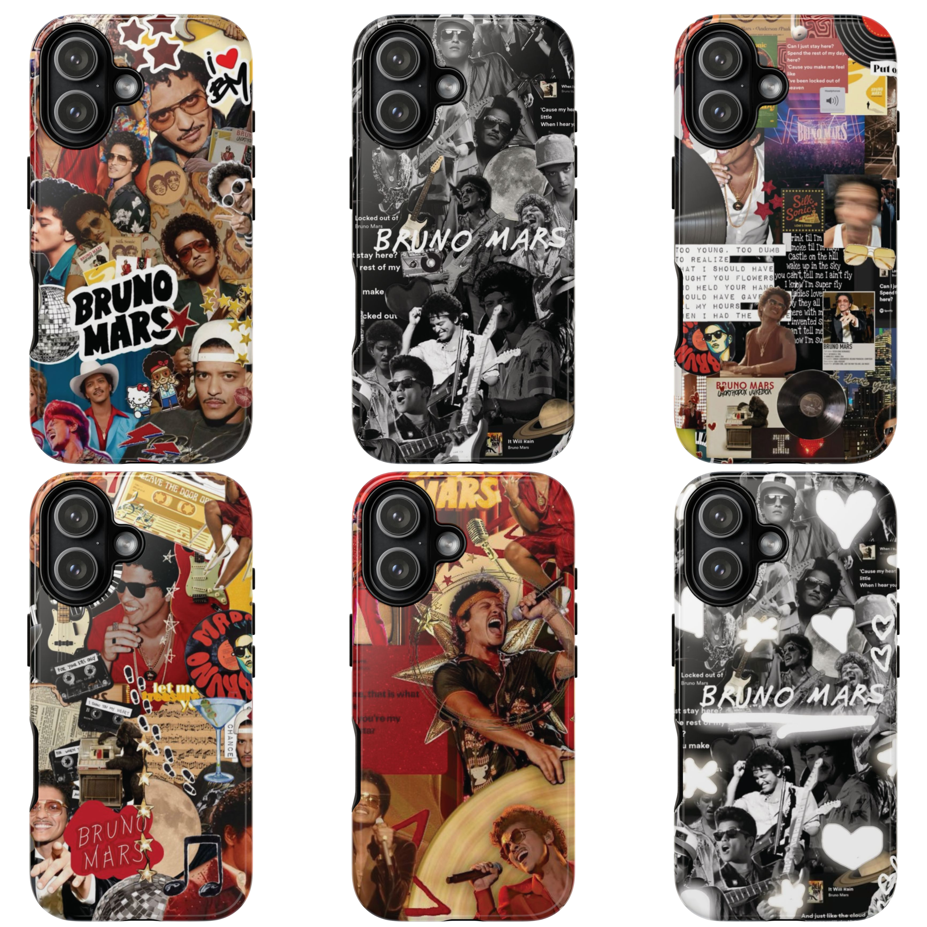 6 Style Bruno Mars Music Inspire Artist Phone Case Collection for iPhone 17-11, Samsung S25-S21 - Senpai Wear