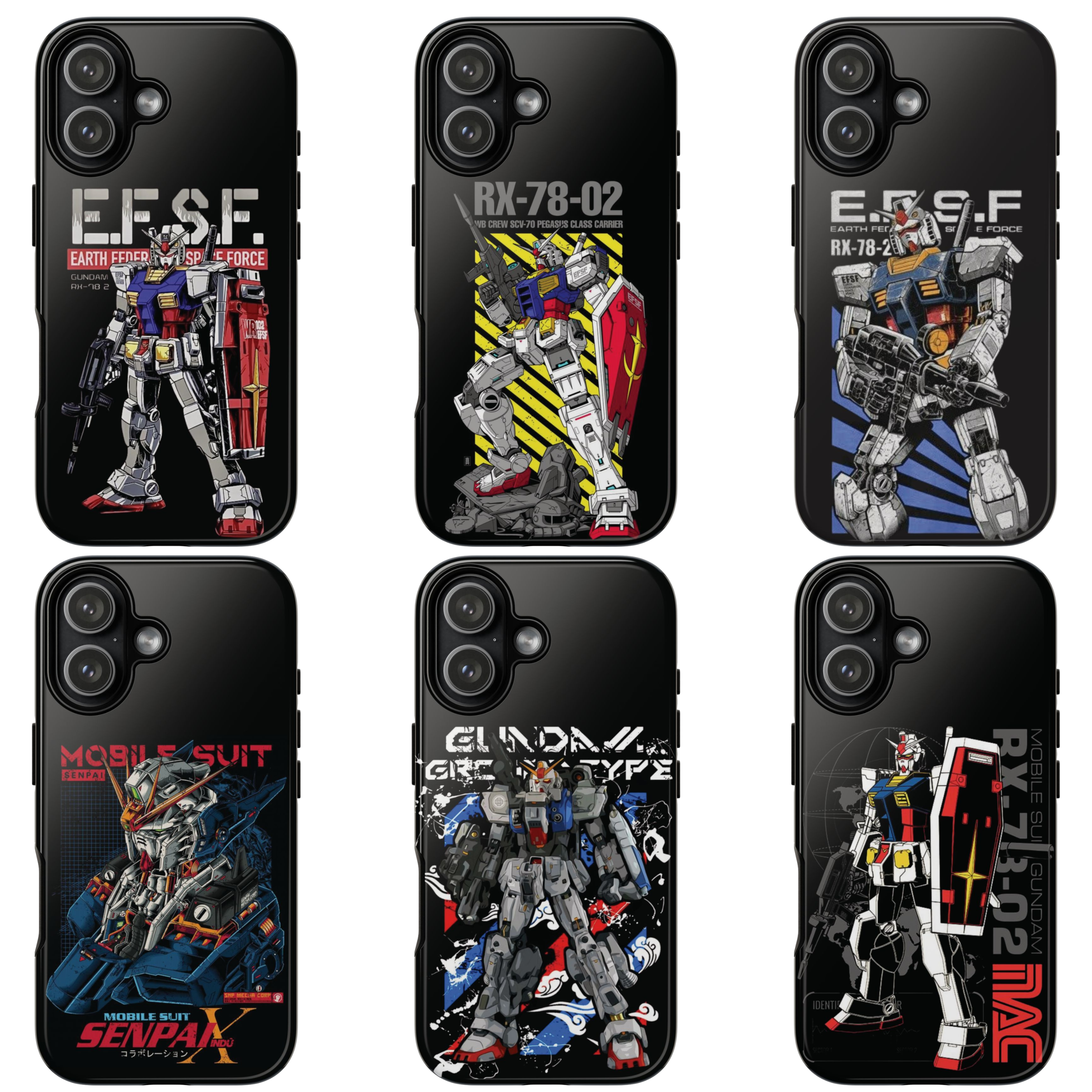 6 Style Gundam Inspire custom Anime Phone Case Collection for iPhone 17-11, Samsung S25-S21 - Senpai Wear