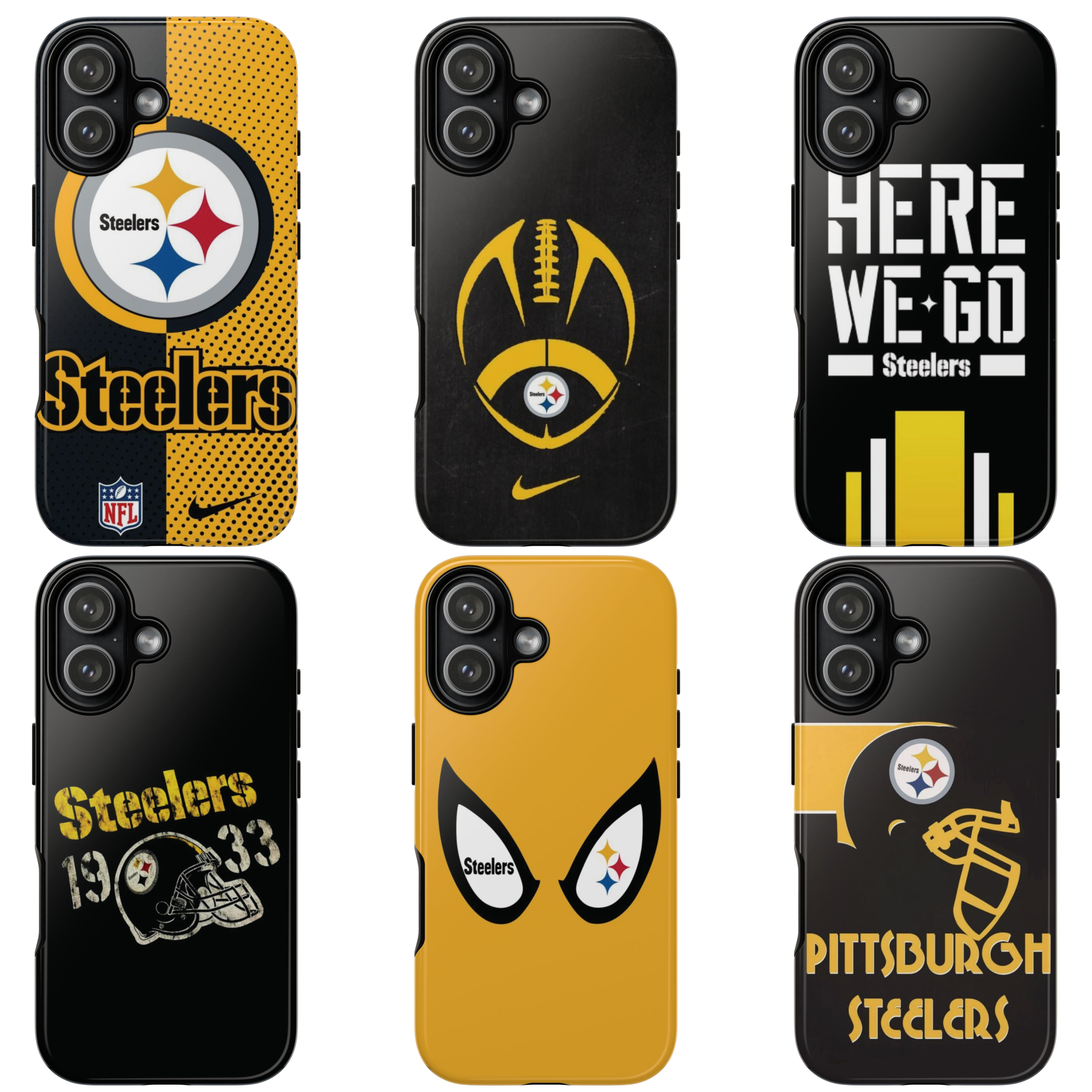 6 Style Pittsburgh Steelers Football Team Inspire custom Sport Phone Case Collection for iPhone 17-11, Samsung S25-S21 - Senpai Wear