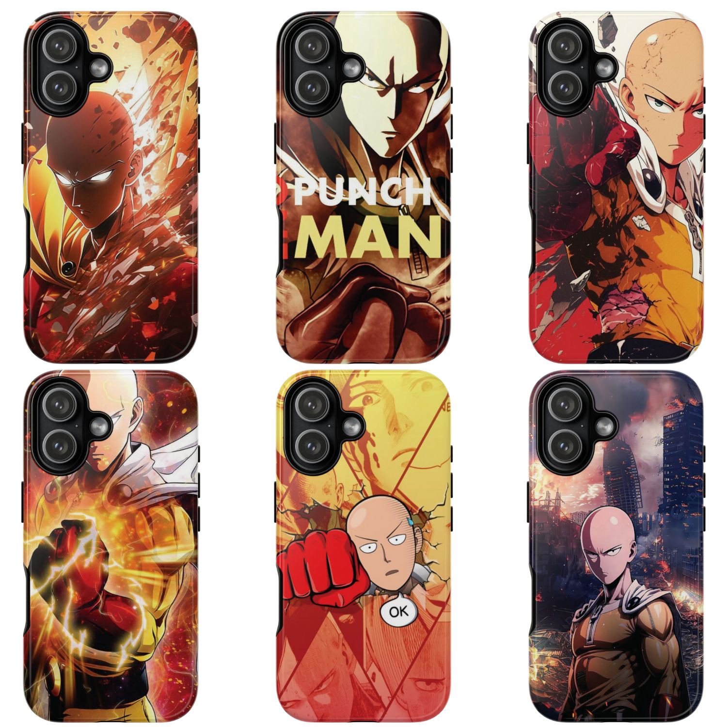 6 Style Saitama One Punch Man Inspire custom Anime Phone Case Collection for iPhone 17-11, Samsung S25-S21 - Senpai Wear