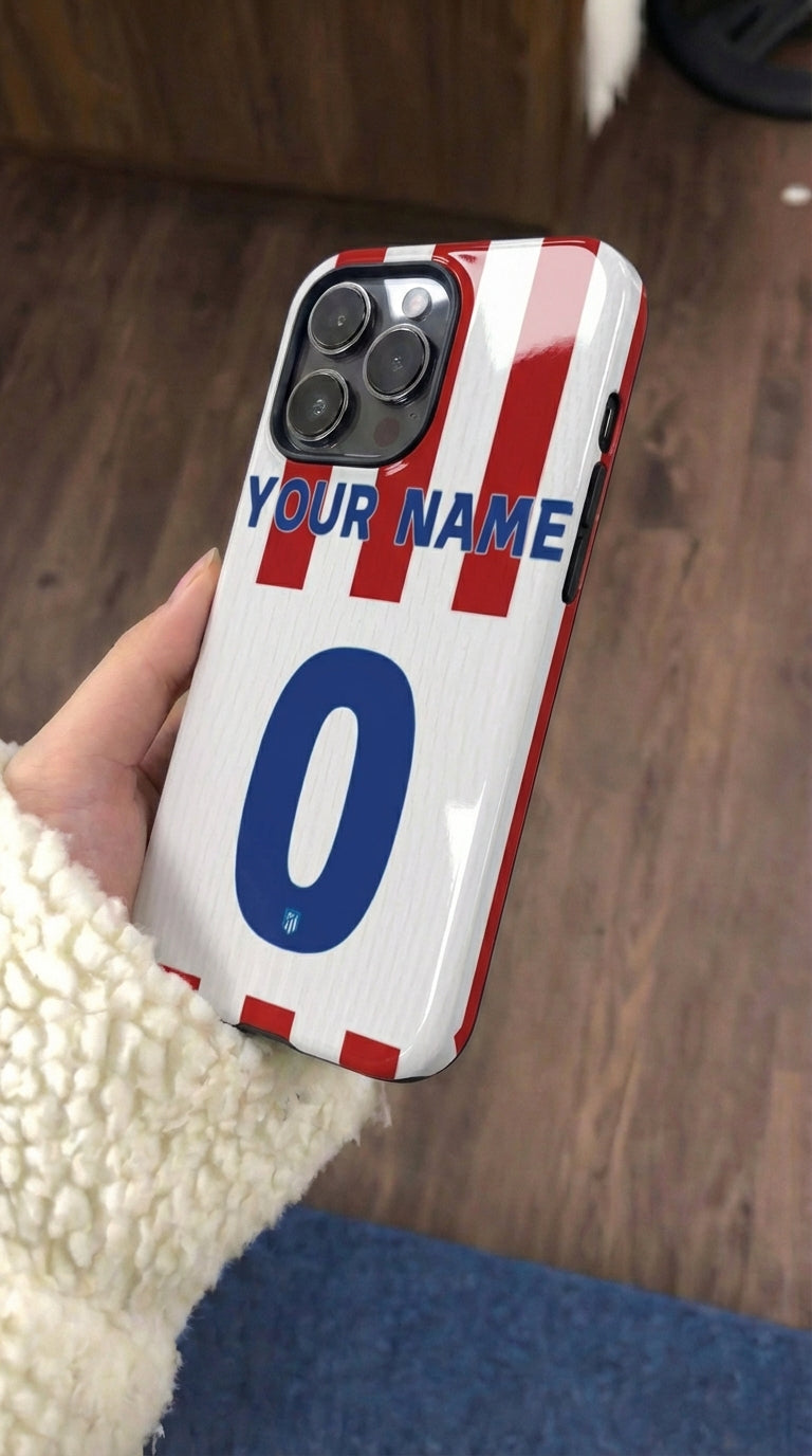 Custom Personal Back Number Jersey Atletico Madrid 2025/2026 Cup Soccer Team Inspire custom Sport Phone Case Collection for iPhone 17-11, Samsung S25-S21
