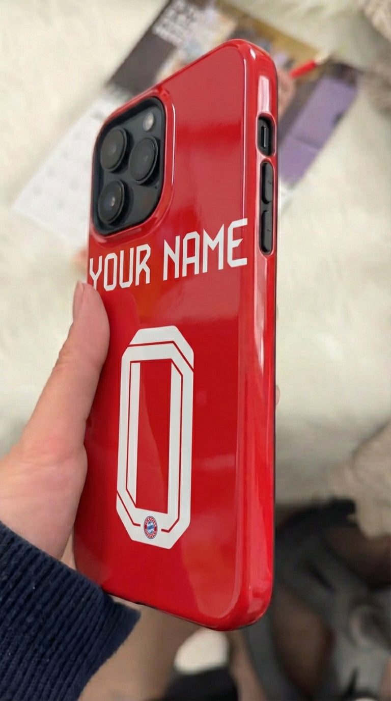 Custom Personal Back Number Jersey FC Bayern Munchen 2025/2026 Cup Soccer Team Inspire custom Sport Phone Case Collection for iPhone 17-11, Samsung S25-S21